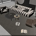 Modern Sofa Coffee Table Set With Cushions Side Table And Decor Items On Rug 3d model