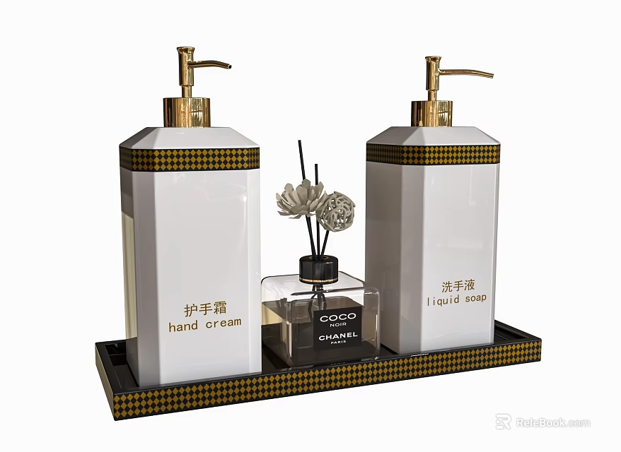 Stylish Bathroom Toiletries Set With Hand Cream And Hand Wash 3d model 