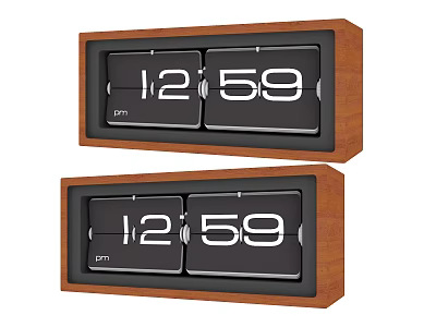 Two Modern Flip Clocks With Wooden Frame And Black Display Panel For Home Daily Use 3d model
