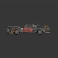 Post Apocalyptic Armored Vehicle With Spiked Front And Red Blue Rusty Design