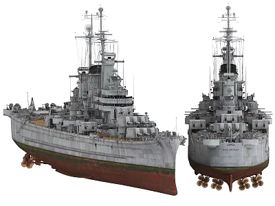 Vintage Warship Model With Detailed Hull Turret Mast and Gray Red Color Scheme 3d model