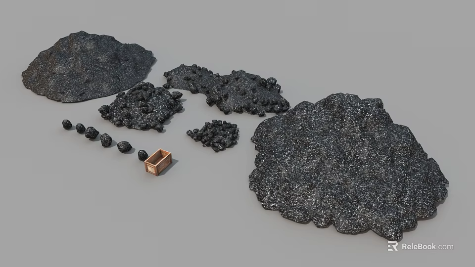 Various Stones And Wood Elements With Large Blocks Small Pieces Round Pebbles And Wooden Box 3d model 