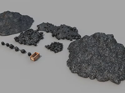 Various Stones And Wood Elements With Large Blocks Small Pieces Round Pebbles And Wooden Box 3d model