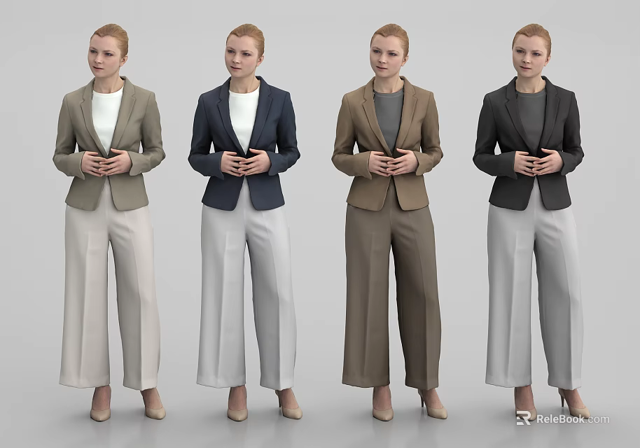 Professional Woman Wearing Different Colored Business Suits With Wide Leg Pants 3d model 