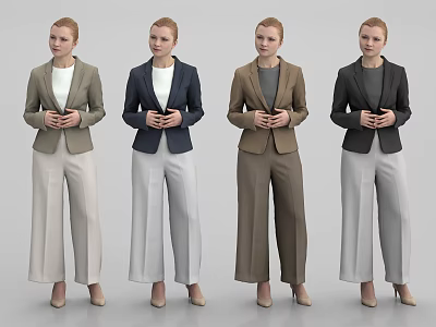 Professional Woman Wearing Different Colored Business Suits With Wide Leg Pants 3d model