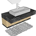 Stylish Sink Vanity With Black Marble Countertop White Basin Silver Faucet Wooden Strips Gray Pebbles