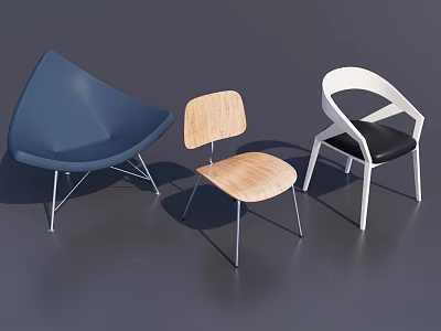 Three Modern Minimalist Single Chairs With Different Designs And Materials 3d model