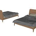 Two Modern Double Beds With Wooden Frames Gray Bedding And Pillows 3d model