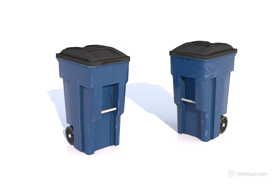 Public Trash Bins With Blue Design And Wheel Features For Outdoor Use 3d model 