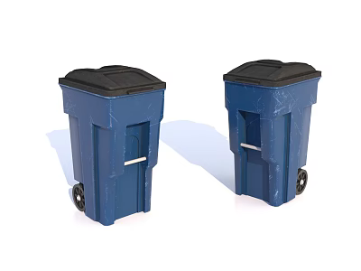 Public Trash Bins With Blue Design And Wheel Features For Outdoor Use 3d model
