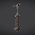 Medieval Weapon With Spiral Metal Shaft Leather Grip And Claw Like Head