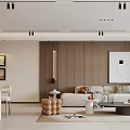Modern Living Dining Room Interior With Sofa Coffee Table Dining Set Wooden Wall And Artwork