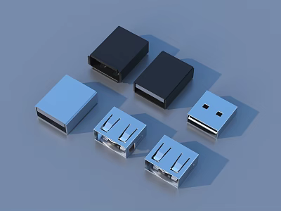 Black And Silver USB Adapters With Compact Design And Multiple Connectors 3d model