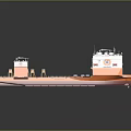 Large Orange and White Water Barge Featuring Open Deck for Cargo Transport 3d model
