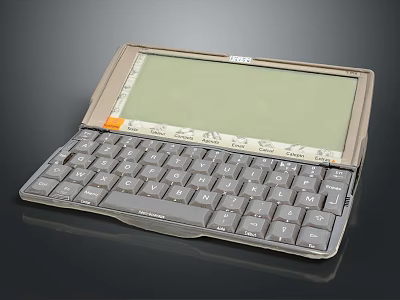 Handheld Portable Computer With Green LCD Screen And Gray QWERTY Keyboard 3d model