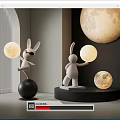Creative Rabbit Shaped Floor Lamps With Moon Design For Modern Home Interior Decor