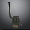 Vintage Cast Iron Wood Burning Stove With Tall Chimney And Firewood