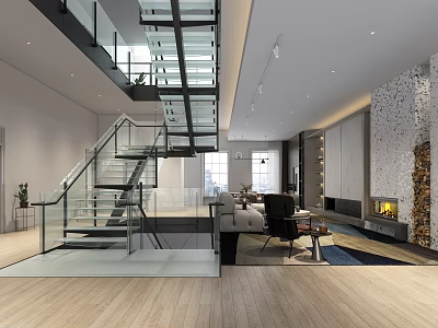 British Wells Apartment loft Apartment Hotel Apartment terrazzo fireplace carpet sofa glass staircase 3d model