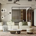 Modern Apartment Living Room With Sofa Coffee Table And Ceiling Fan