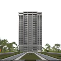 Modern High Rise Residential Building Exterior With Glass Curtain Walls And Green Trees