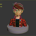 Cartoon Man Bust With Brown Hair Beard Glasses And Red Plaid Shirt