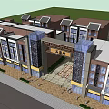 Modern Commercial Street With Chinese Gateway Glass Curtain Walls And Pedestrian Area