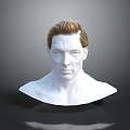 Detailed White Male Bust Sculpture With Brown Hair On Gray Background