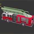 Red and White Fire Truck with Ladder and Reflective Surface in 3D Render