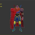 Standing Blue Armored Character With Red Cape And Gold Accent Details