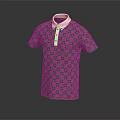Stylish Short Sleeved Polo Shirt With White Collar And Pink Blue Geometric Pattern