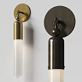 Modern Brass and Silver Wall Lamps with White Tubes Mounted on Dark Wall