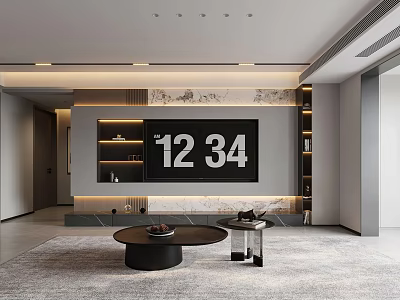 Modern Living Dining Room Interior With Large Screen Round Coffee Table Rug And Wall Decor 3d model