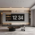 Modern Living Dining Room Interior With Large Screen Round Coffee Table Rug And Wall Decor