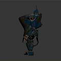 3D Robot Character With Mechanical Creature Features Blue Brown Armor Metal Legs And Antenna