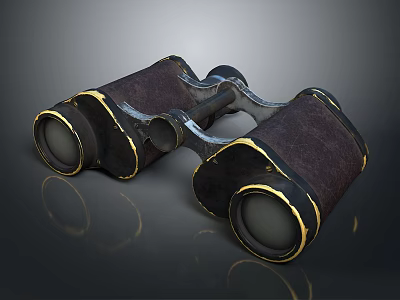 Vintage Leather Business Equipment Binoculars with Gold Accents and Professional Optics 3d model