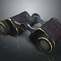 Vintage Leather Business Equipment Binoculars with Gold Accents and Professional Optics