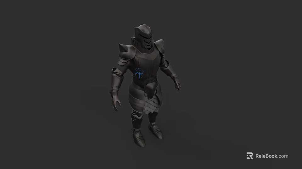 Medieval Full Body Metal Armor Weapon Featuring Decorative Blue Pattern 3d model 