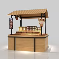 Wooden Street Kiosk With Sloped Roof Counter Lighting Signboard And Cartoon Decoration