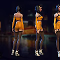 Game Movie Character In Orange Outfit With Shorts Stockings