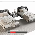 Single Beds With Black Leather Headboards Beige Bedding Nightstand Lamp Alarm Clock On Striped Rug