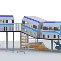 Playground With Train Shaped Structures Slides Climbing Net And Hammock 3d model