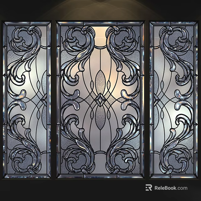 Stained Glass Windows With Intricate Floral Patterns And Decorative Metal Frames 3d model 