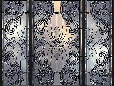 Stained Glass Windows With Intricate Floral Patterns And Decorative Metal Frames 3d model