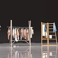 Wooden Clothes Racks With Hanging Clothes In Modern Clothing Store Display Area