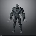 Futuristic Blue Armored Character With Glowing Chest Core And Transparent Mechanical Arms