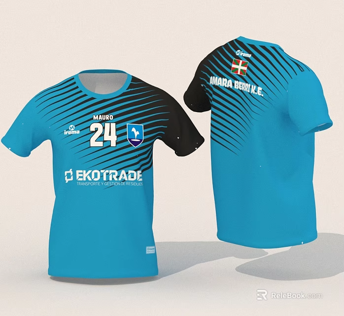 Turquoise Football Jersey With Number 24 EKOTRADE Sponsor And NORDEN THULE Logo 3d model 