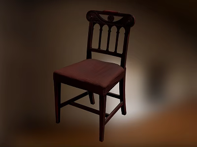 Classic Wooden Dining Chair With Carved Backrest And Brown Upholstered Seat 3d model