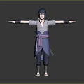 Anime Game Character With Blue Hair In Blue Kimono Purple Sash Holding Sword Arms Outstretched