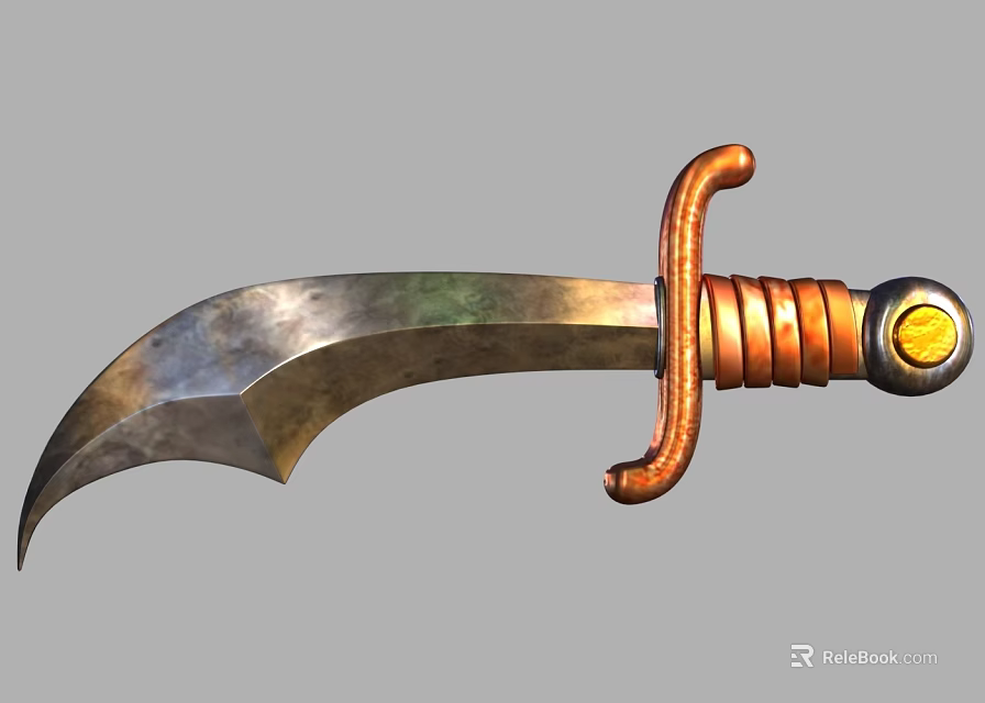 Scimitar Weapon With Metallic Worn Blade And Brown Wrapped Handle Golden Ornament 3d model 
