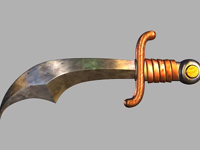 Scimitar Weapon With Metallic Worn Blade And Brown Wrapped Handle Golden Ornament 3d model